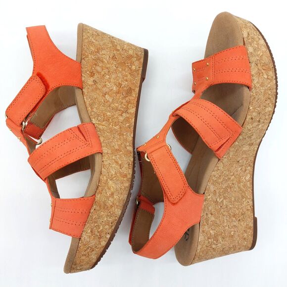 Clarks Collection Womens Sandals Sz 8.5M Salmon Leather Strappy Slingback Wedge - Picture 7 of 10